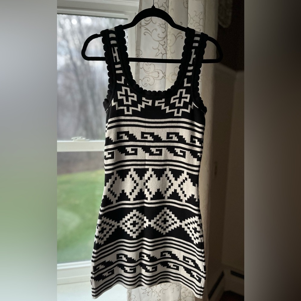 Beach Riot 100% Cotton Black & White Geometric Knit Tank Dress Sz S
